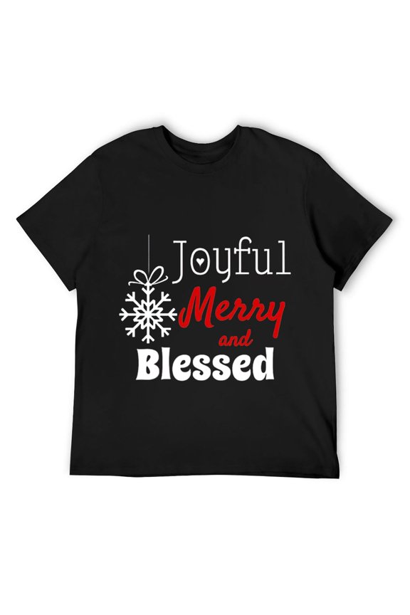 Mens Joyful Merry Blessed Holiday Gift Christmas Snowflake T-Shirt Black