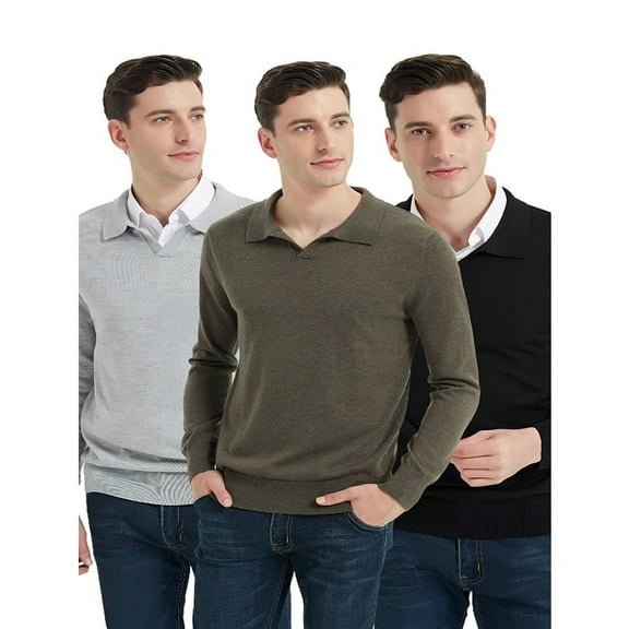Mens Jumpers Soft V-Neck Polo Collar Work Sweatershirts Classic Clothes Fashion Warm Sweater Functional Tops Long Sleeve British Style Vintage Shirts