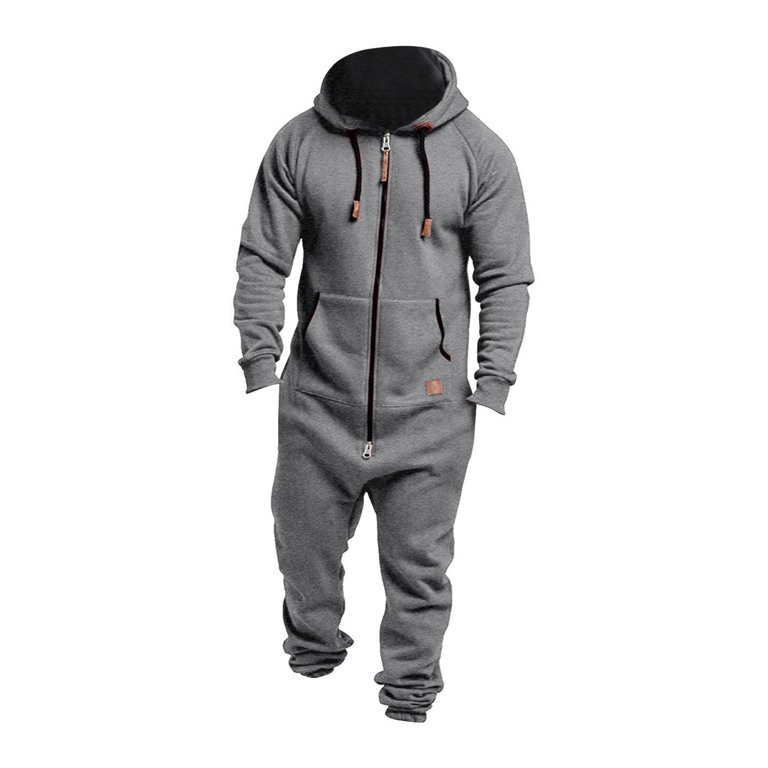 Mens Jumpsuit Zip Up Hooded Onesie Pajamas Winter Overalls for Men