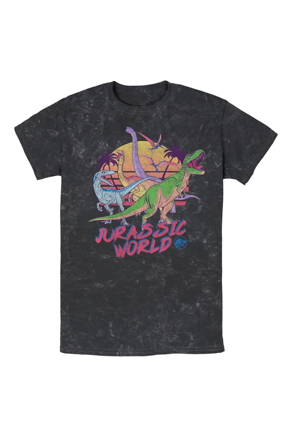 Mens Jurassic World Distressed Neon Art T Shirt
