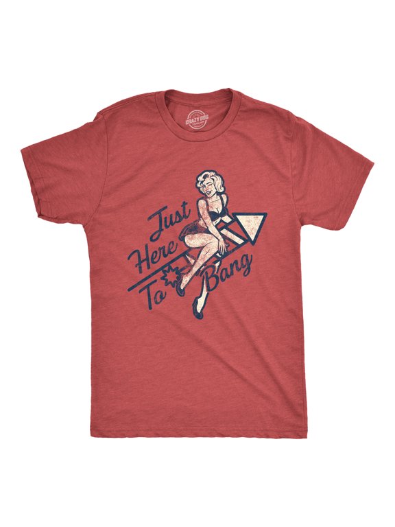 Mens Just Here to Bang T Shirt Funny Firework Pin Up Model USA Graphic Tee Graphic Tees