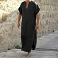 thumbnail image 1 of Mens Kaftan Thobe Casual Short Sleeve Robes for Men V Neck Men Muslim Clothing Black Abaya, 1 of 4