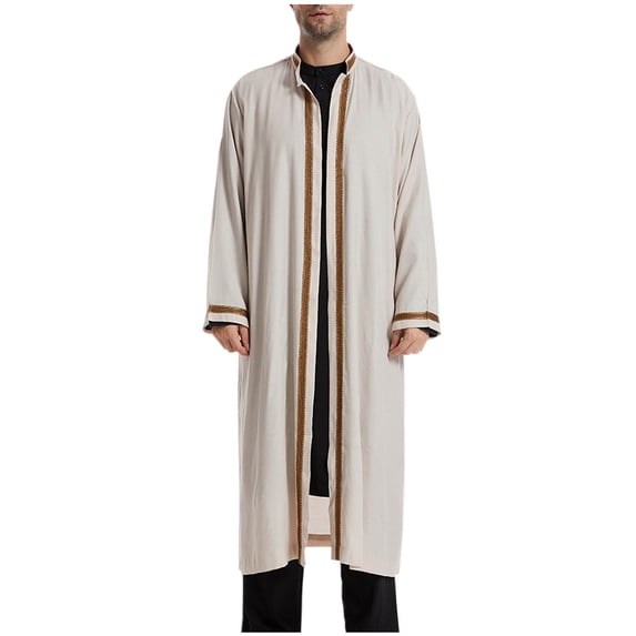Mens Kaftan Thobe Cotton Islamic Arabic Long Sleeve Robe Casual Lightweight Ramadan Muslim Gown Kurta Clearance
