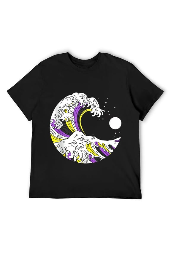 Mens Kanagawa Japanese The Great Wave Of Non-Binary LGBT Pride T Shirt Black