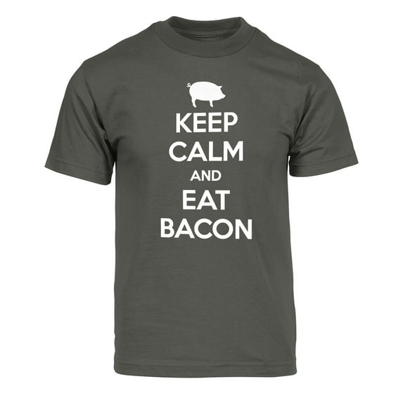 Mens Keep Calm and Eat Bacon Short-Sleeve T-Shirt - Dark Grey - Small