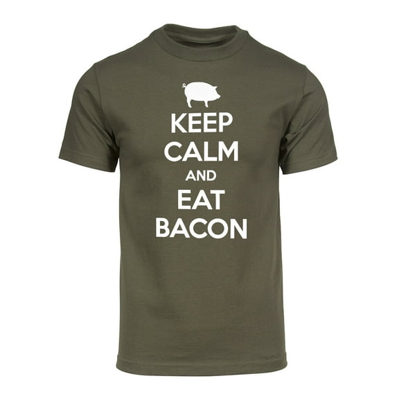 Mens Keep Calm and Eat Bacon Short-Sleeve T-Shirt - Olive - 2X-Large