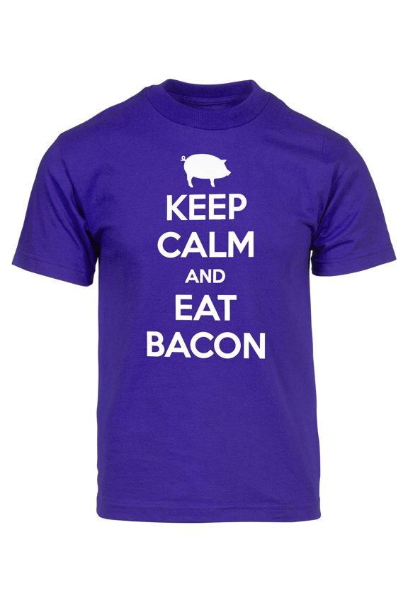 Mens Keep Calm and Eat Bacon Short-Sleeve T-Shirt - Purple - 3X-Large