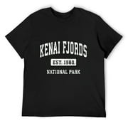 Mens Kenai Fjords Vintage National Park Sports Design T-Shirt Black