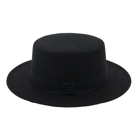 Mens Kentucky Derby Hat, Yigetop Womens Wide Wool Flat Top Fedora Hat Party Church Hats Cap Fedora Hats for Men Black One Size