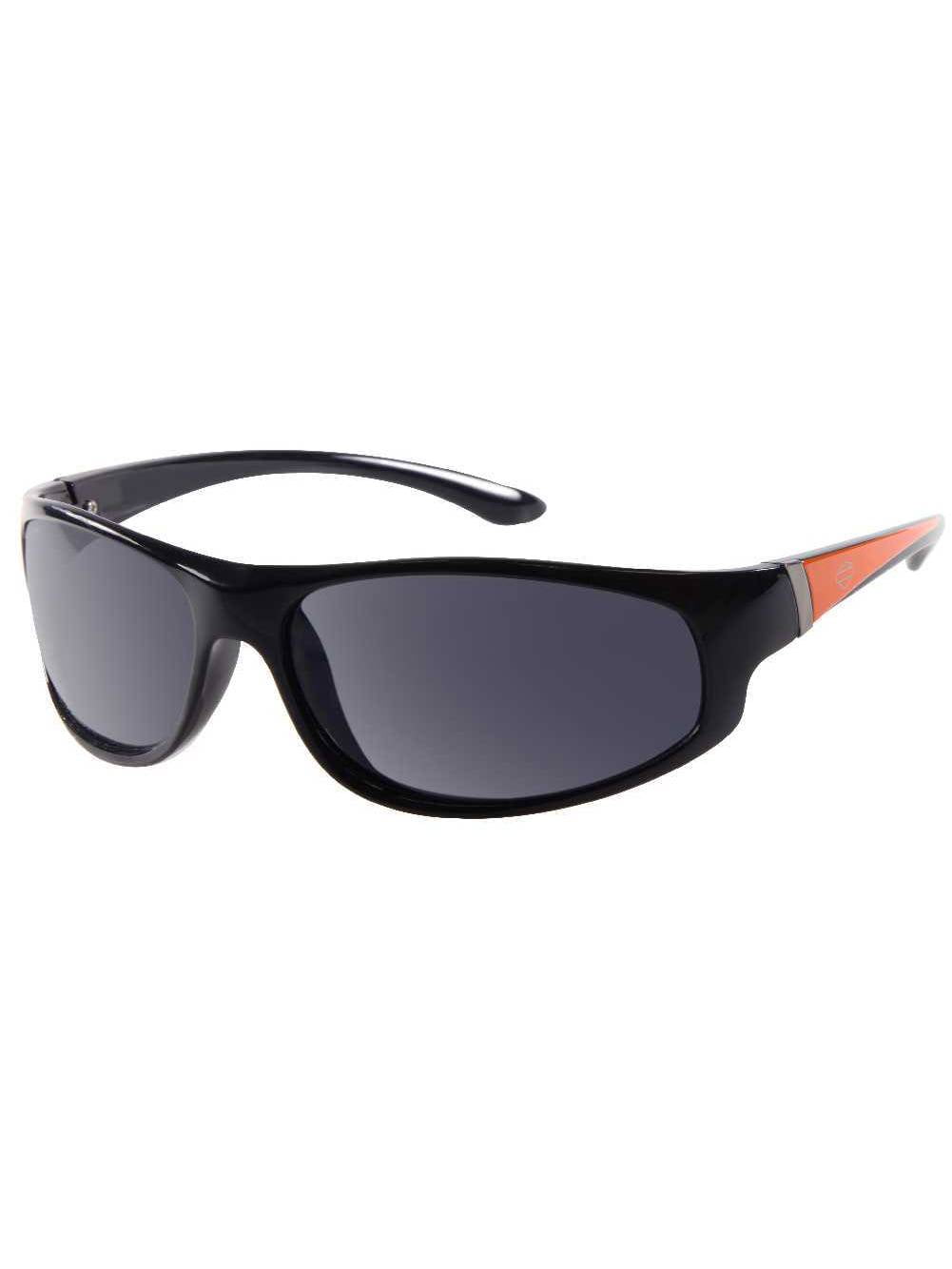 Mens Kickstart Sunglass Shiny Black/Orange Grey Lens HDV006BLK-3, Harley Davidson