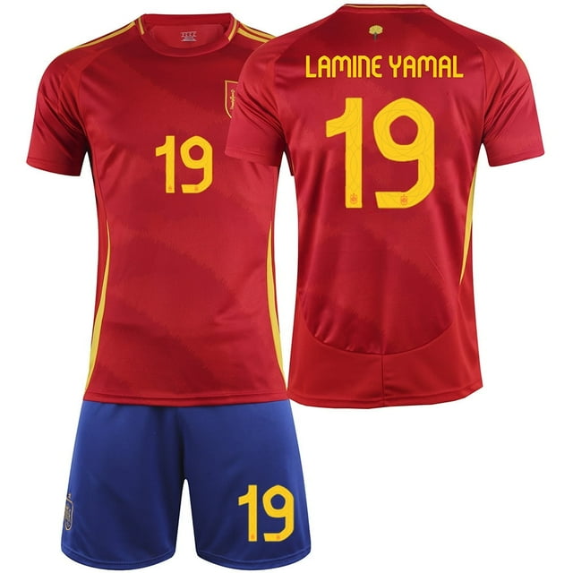 Mens/Kids 2024-2025 Soccer European Cup Fans #19 Lamine Yamal Jerseys ...