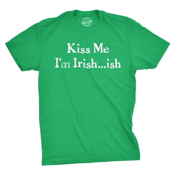 Mens Kiss Me I'm Green ish T Shirt Funny Saint Patricks Day Clover Tee for Guys Graphic Tees