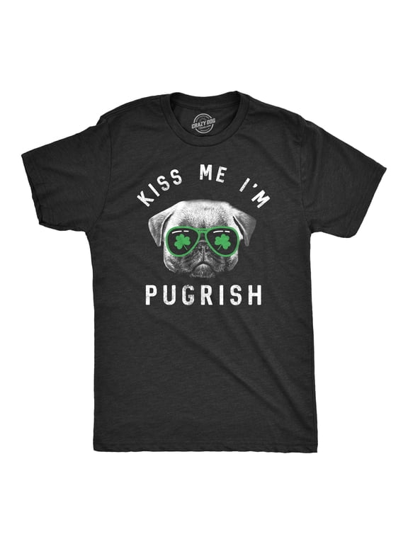 Mens Kiss Me Im Pugrish T Shirt Funny Saint Patricks Day Pug Green Clover Tee Graphic Tees