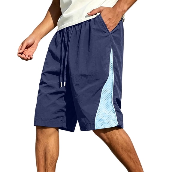 Mens Knee Length Basketball Shorts Summer Running Shorts for Men Loose Breathable Elastic Waist Drawstring Lightweight Sports Shorts with Pockets Blue L