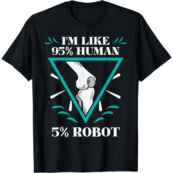 Mens Knee Replacement Surgery Arthroplasty Artificial Joint Robot Black T-Shirt Short Sleeves
