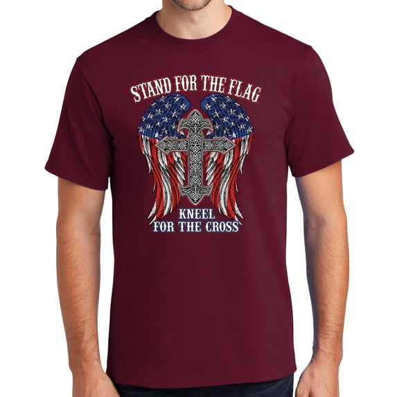 Mens Kneel for the Cross, Stand for the Flag Tee Shirt, 2XL Cardinal Red