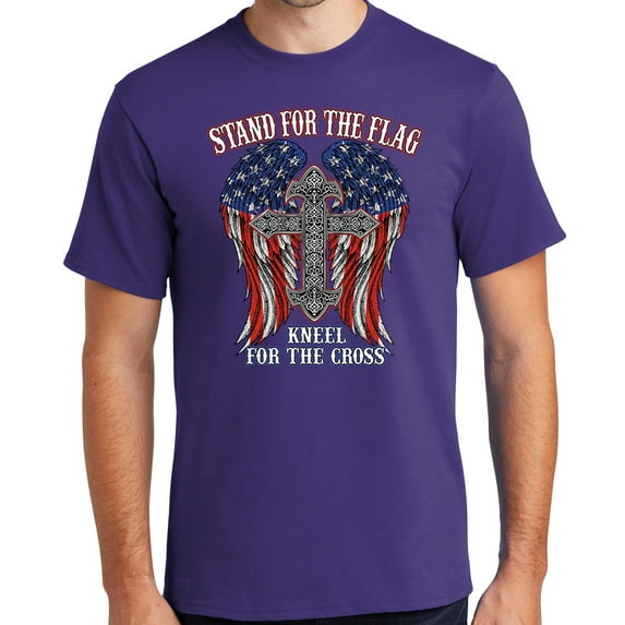 Mens Kneel for the Cross, Stand for the Flag Tee Shirt, 2XL Purple