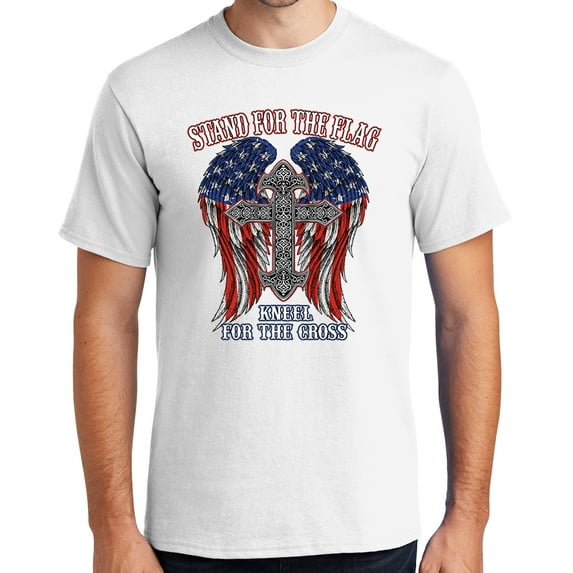Mens Kneel for the Cross, Stand for the Flag Tee Shirt, 2XL White