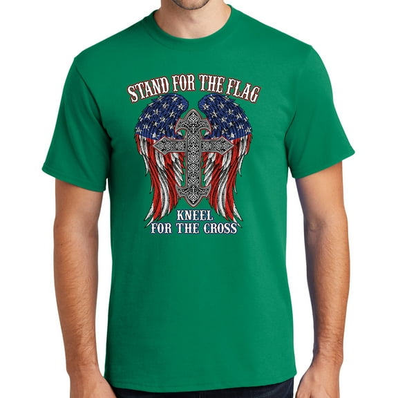 Mens Kneel for the Cross, Stand for the Flag Tee Shirt, Small Kelly Green