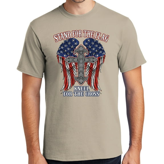Mens Kneel for the Cross, Stand for the Flag Tee Shirt, XL Light Sand (TALL SIZE)