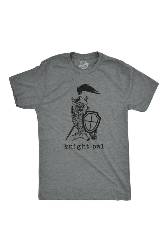 Mens Knight Owl T Shirt Funny Sarcastic Armored Sword Shield Bird Graphic Tee for Guys Graphic Tees