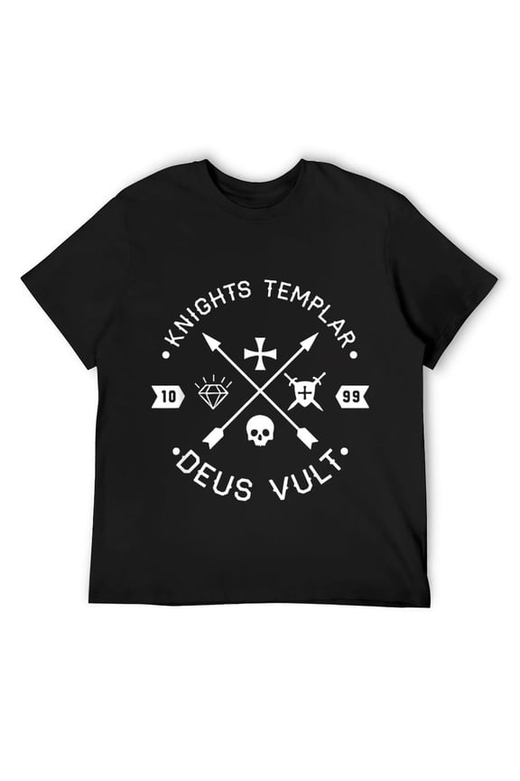 Mens Knights Templar Deus Vult Retro Arrows Gift T-Shirt Black