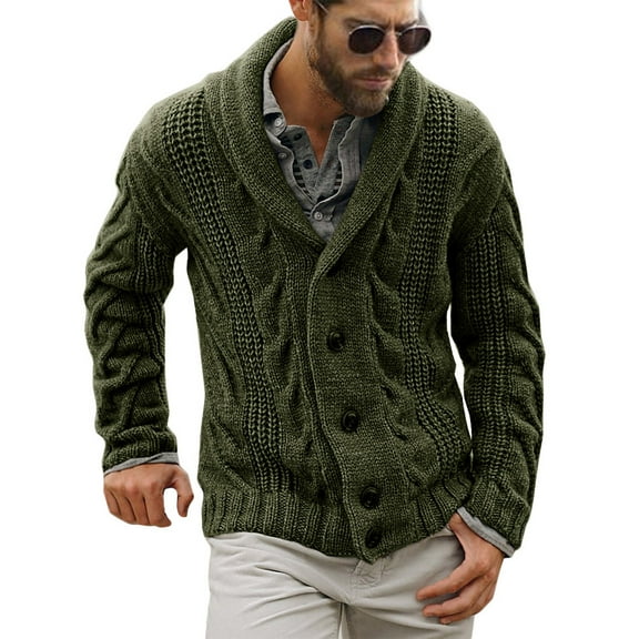 Mens Knit Cardigan Sweater Shawl Collar Loose Fit Outwear