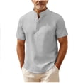 thumbnail image 1 of Mens Knit Henley Pullover Shirts Short Sleeve Ribbed Textured Shirt Casual Vacation Beach Shirts Gray, 1 of 6