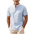 thumbnail image 1 of Mens Knit Henley Pullover Shirts Short Sleeve Ribbed Textured Shirt Casual Vacation Beach Shirts Light Blue, 1 of 6