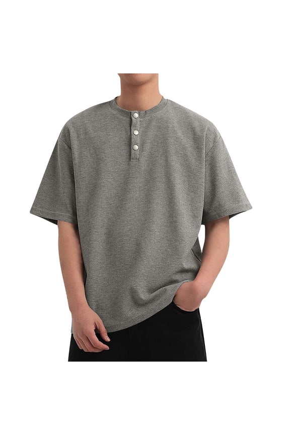 Mens Knit Henley Shirt Short Sleeve Casual Slim Fit T-Shirts Lightweight Pullover Tops