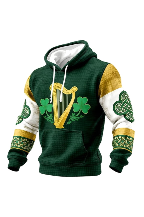 Mens Knit Hoodie With Pattern Irish Saint Patrick’S Day Knit Sweatshirt Layering Clothes