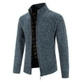 thumbnail image 1 of Mens Knit Long Sleeve Polo Sweater - Men's Sweater Coat Zip Front Knitted Wool Jacket Long Sleeve Outdoor Casual Autumn Winter Male Outerwear, Blue, Size M, 1 of 4