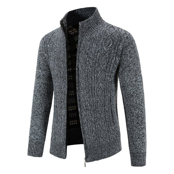 Mens Knit Long Sleeve Polo Sweater - Men's Sweater Coat Zip Front Knitted Wool Jacket Long Sleeve Outdoor Casual Autumn Winter Male Outerwear, Dark Gray, Size XL
