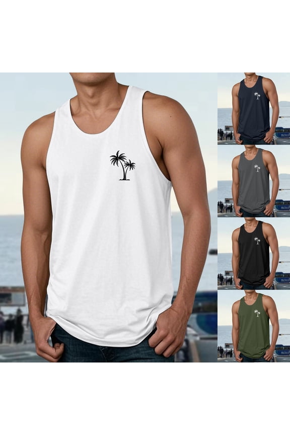 Mens Knit Polo Coconut Print Sleeveless Beach Vacation Essentials,White,M