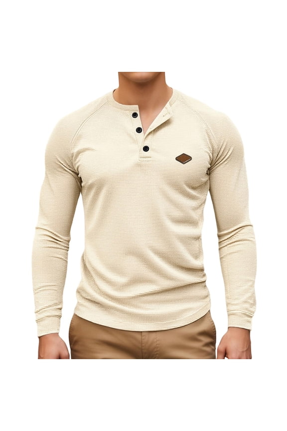 Mens Knit Polo Long Sleeve Button Down Comfort Breathable Athletic Mens Rugby Shirt,Beige,M
