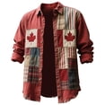 thumbnail image 1 of Mens Knit Polo Long Sleeve Embroidered Maple Leaf Pattern Button Down Rugby Shirt for Men,Red,L, 1 of 3