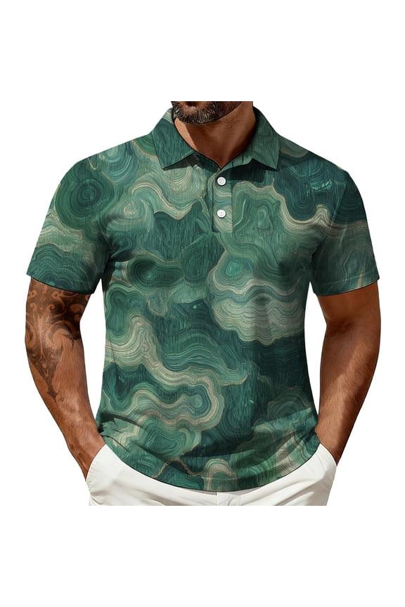 Mens Knit Polo Prin Breathable Performance Leisure Beach Clothes for Men,Army Green,5XL
