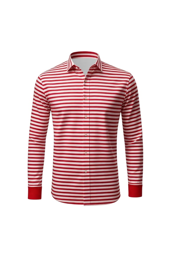 Mens Knit Polo Print Long Sleeve Button Down Stylish Rugby Shirt for Men,Red,2XL