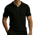 thumbnail image 1 of Mens Knit Polo Shirt Short Sleeve Hollow Out Breathable Knit Shirt Texture Knitted Sweater Size S-2XL Black, 1 of 4