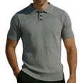 thumbnail image 1 of Mens Knit Polo Shirt Short Sleeve Hollow Out Breathable Knit Shirt Texture Knitted Sweater Size S-2XL Gray, 1 of 4