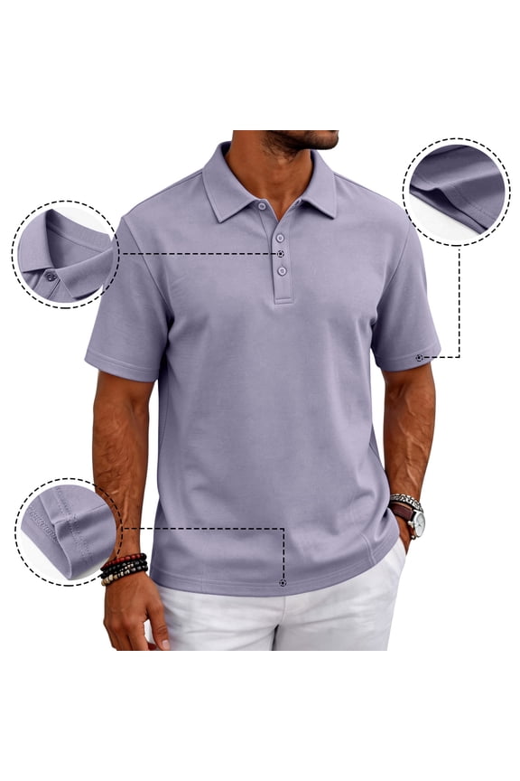 Mens Knit Polo Shirts Casual Short Sleeve Button Down Polo Shirt Classic Golf Shirts Light Purple M