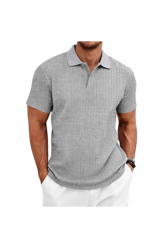 Mens Knit Polo Shirts Casual Textured Stretchy Polo Shirts for Summer Vacation