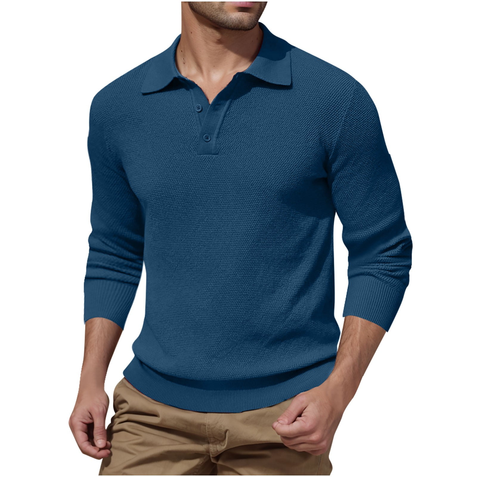 Mens Knit Polo Shirts Long Sleeve Casual Polo Sweaters Shirt