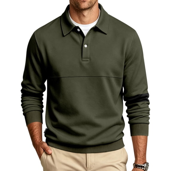 Mens Knit Polo Shirts Long Sleeve Color Block Lapel Button Pullover Lightweight Slim Fit Fall Casual Tops