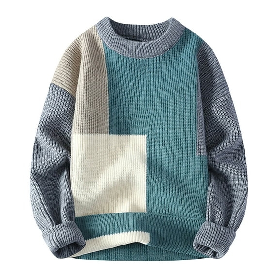 Mens Knit Polo Sweater Graphic Color Block Tops Soft Comfy Dailywear Winter Clothes with Buttons, Green, Size XXXL