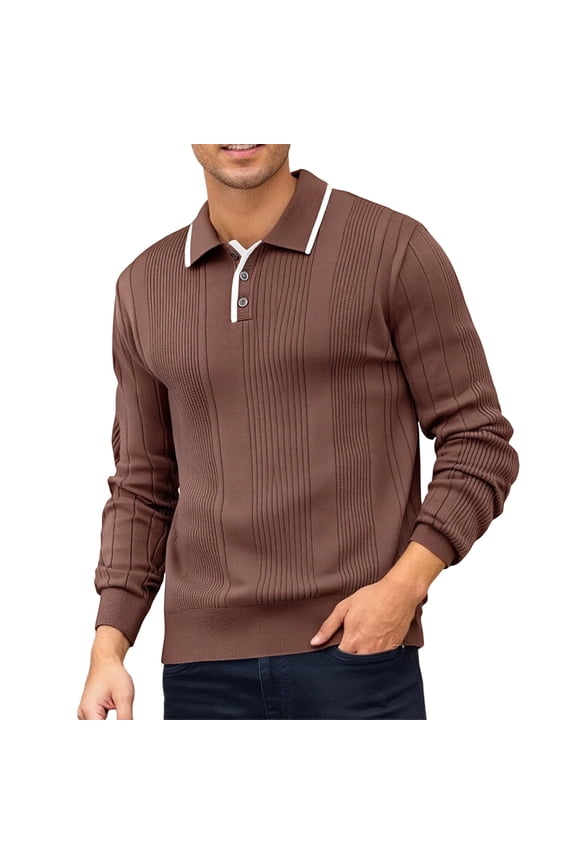 Mens Knit Polo Sweater Lightweight Casual Dress Sweaters Color Brown Size XXXS