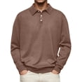 thumbnail image 1 of Mens Knit Polo Sweaters Long Sleeve Polo Lightweight Casual Button Dress Collar Pullover Cozy Sweaters Brown S, 1 of 5
