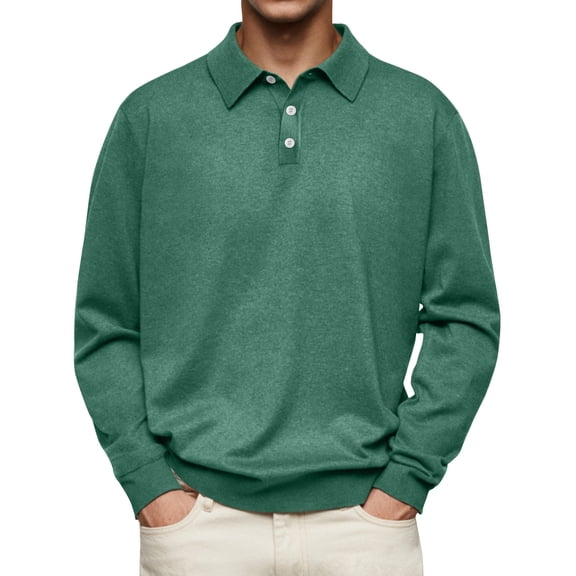 Mens Knit Polo Sweaters Long Sleeve Polo Lightweight Casual Button Dress Collar Pullover Cozy Sweaters Green XL