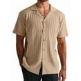 thumbnail image 1 of Mens Knit Shirt Short Sleeve Plain Button Down Beach Vacation Shirt Casual Striped Summer Top Khaki XL, 1 of 5