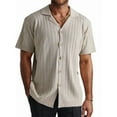 thumbnail image 1 of Mens Knit Shirt Short Sleeve Plain Button Down Beach Vacation Shirt Casual Striped Summer Top Silver Grey M, 1 of 5